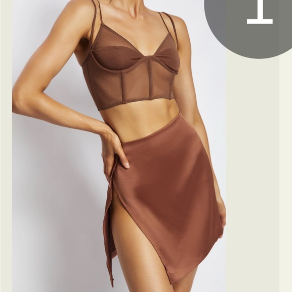 Meshki Dresses & Skirts - Meshki Brown Satin Mini Skirt